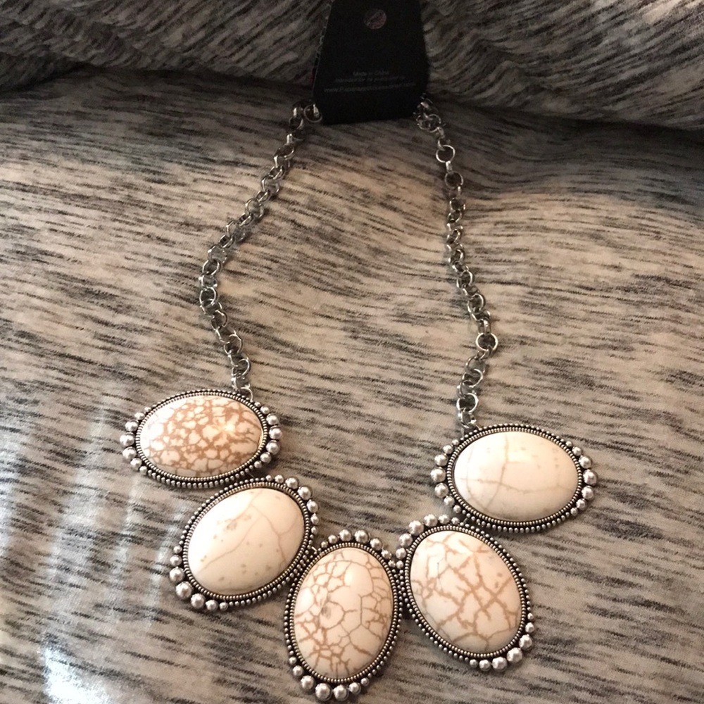 NWT! White stone necklace with matching earrings